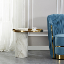Sofa side a few modern simple home living room marble corner round stainless steel coffee table phone side a few