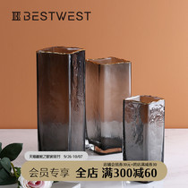 BEST WEST creative glass vase transparent ornaments modern simple living room table hydroponic vase light luxury