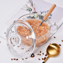Transparent glass bowl with lid Microwave oven special household heat-resistant belt Breakfast bowl Dessert bowl Oat bowl Large food cup