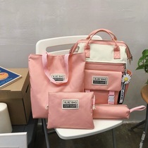 2022 New Double Shoulder Bag Four Sets Junior High Middle School Students School Bag Canvas Backpack Teenage Fashion Large Capacity Bag