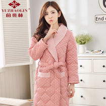 Yu one trillion Lin Sleeping Gown Lady Autumn Winter Clip Cotton Pure Cotton Padded Jacket Thickened warm lengthened All cotton bathrobe winter pyjamas
