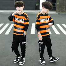 Boys autumn suit 2021 new childrens spring and autumn foreign style good-looking middle and large boys two-piece Korean version of the tide suit