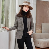 Plaid small suit jacket female small fragrant wind celebrity long sleeve thousand bird grid hair short small net red small suit