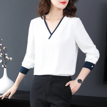 Phoenix chiffon shirt women long sleeve 2021 autumn new business wear v collar shirt Women fashion overtop