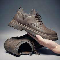 Black positive dress casual leather shoes mens winter 2021 new Inn wind inside heightening low helping velvet Martin boots