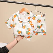 children's short sleeve pajamas set summer thin boys girls air conditioning clothes baby cotton gauze shorts home clothes