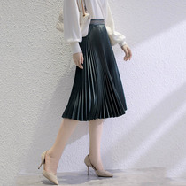 Japanese womens smart and elegant 2021 autumn new acetate fabric black three-dimensional A-line pleated skirt