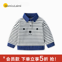 Baby top Spring and autumn thin children boy children striped lapel shirt Western style baby long sleeve T-shirt POLO shirt