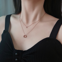 Titanium steel double necklace rose gold does not fade choker cold wind neck chain simple double ring niche temperament pendant