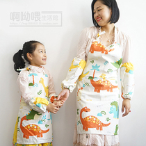 Cartoon cotton canvas dinosaur apron children adult parent-child apron diy painting kitchen antifouling coverall