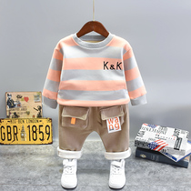 Male baby Spring and Autumn Winter set children 1 foreign children thick two-piece set 3-year-old girl plus velvet baby clothes
