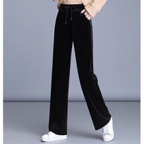 Straight cylinder light core suede pants autumn winter 2021 new plus velvety thickened high waist black pituitary gold velvet wide leg pants woman