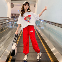 Girl Summer Clothing Suit Children Short Sleeve Big Boy Nets Red Trendy 2022 New Ocean Air Sports 90% Pants Two Sets