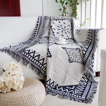 Simple modern blue and white grid sofa cushion single double triple combination sofa towel line blanket Nordic fashion