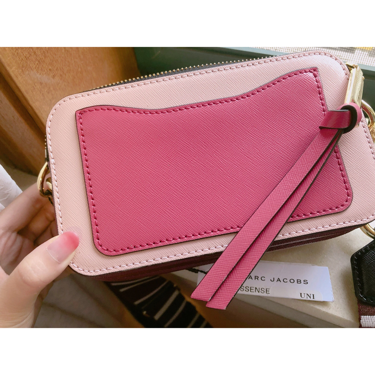 正品marc jacobs/莫杰女包mj相机包牛皮拼色宽肩带女士斜挎单肩包