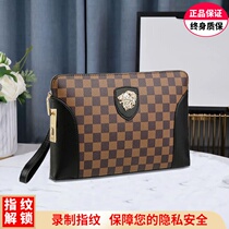 Handbags Male genuine leather Large capacity Tide Cards Fingerprint Unlock Hand Grab Bag Luxury Brands Fashion Plaid Clips Hand Grip Bag