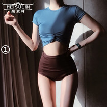 Split swimsuit 2021 New Conservative short sleeve bow cluster retro high waist diving suit hot spring swimsuit