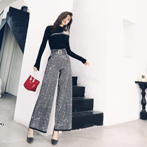 Famous Yuan 2022 spring new port flavor net red Two sets of goddess foreign air dew shoulder sweater with high waist and wide leg pants suit