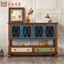 American meal cabinet solid wood retro restaurant cabinet in front of wall cabinet living room storage cabinet glass door closed cabinet