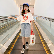 Korean girl summer suit 2021 New Korean version of childrens foreign style summer short sleeve childrens sports two-piece set