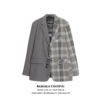 Mealiers Tide Cards Superior Grey Bicolor of Korean Wind Loose Casual Little Suit Jacket Male and female blouses