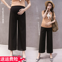 Spring thin maternity wide-leg pants loose thin nine-point pants 2021 new spring and autumn pregnant belly slacks