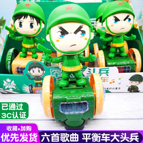 Childrens electric big head soldier robot intelligent music balance car universal wheel luminous puzzle young boy toy