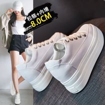 Platform shoes white shoes womens 2021 spring new all-match student inner increase womens shoes 8cm thick bottom leather surface is thin