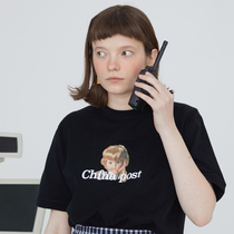 square houlest homemade print vintage print black T-shirt women loose short sleeved Japanese 2021 New