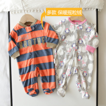 Baby autumn and winter clothes 0-2 year old baby girl warm fleece 3 jumpsuit boy 6 print climbing suit 9 newborn ha clothes