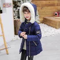 Girls down jacket new mid-length thickened 90 white duck down childrens foreign style slim waist winter hooded jacket