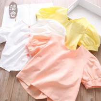 Clearance Xiaobao Jia Xia Korean version of the girl V-neck back button shirt baby thin cotton short-sleeved shirt