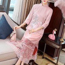 Tang suit female autumn goddess fan dress dress two-piece temperament retro cheongsam young Chinese style girl elegant