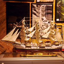 Finished high-end sailboat model ornaments Large and smooth hotel lobby with realistic wooden boat models