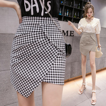 Plaid skirt irregular summer high waist slim slim slim one step skirt 2021 New Korean version of a-shaped hip skirt