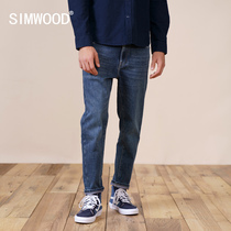 Simwood Jianmu mens clothing (CT03 cone type)new knitted composite micro-elastic thickened nine-point jeans men