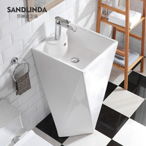 Creative diamond-shaped ceramic column wash basin art sink basin integrated floor-standing balcony sink