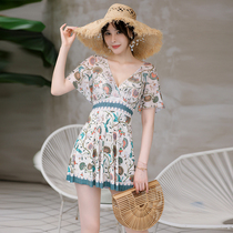 Vido 2021 new sexy ladies swimsuit blue floral skirt flat corner bikini Belly Spa Swimsuit