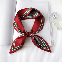 Korean version of the new spring and autumn ins silk scarves women Joker retro double-sided Plaid long thin narrow sharp scarf scarf