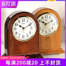 Seiko table clock Bedroom living room European-style modern silent jump second alarm solid wood quartz small table clock QXE057
