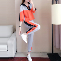 Europe station 2021 spring and autumn new leisure sports suit female Korean version temperament tide brand fashion foreign style two-piece set