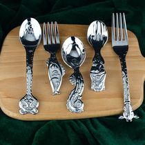 Baby love jungle world 304 stainless steel Cartoon creative baby eating spoon children eat noodles fork