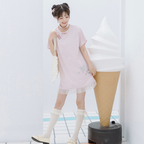 Sichuan Dei Time: Yingying Peach Blossom Original Design China Wind Printing Tandem Dress Short And Loose T-Shirt Skirt Summer