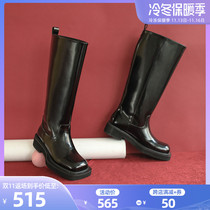 littlegood new British style knight boots womens autumn and winter mid-tube square head Martin boots motorcycle boots college style