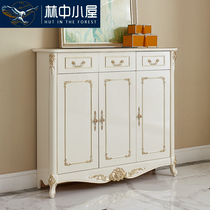 European-style shoe cabinet three-door French pearl white solid wood carving home entrance living room partition entrance hall entrance cabinet