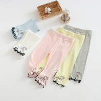 Girl Pure Cotton Beats Bottom Pants Summer Mesh Seven Pants Little Girl Children Thin Pants Woman Baby Pants White