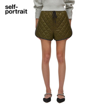 self-portrait khaki eco-leather quilted shorts