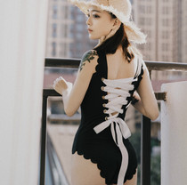 cicory strap white red ribbon backless steel lace conservative thin cover meat one-piece triangle swimsuit women