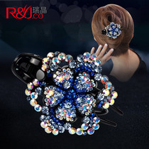 Duck-billed clip with large flower hairclip back of the head Korean female elegant mother rhinestone hairpin three-tooth clip top clip