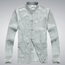 Chinese style long sleeve Tang suit father shirt middle-aged and elderly men mulberry silk casual loose version large size shirt men